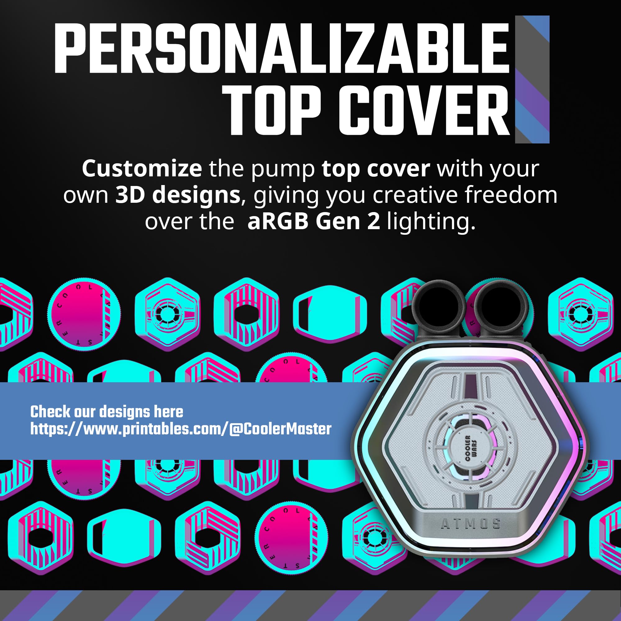 Cooler Master 240 Atmos High Performance Close-Loop AIO Liquid Cooler, R9|i7 Dual Chamber Pump, Customize Cover, Sickleflow Edge PWM, aRGB Lighting, AMD Ryzen AM5|4, Intel LGA 1851|1700 Platform - Image 3