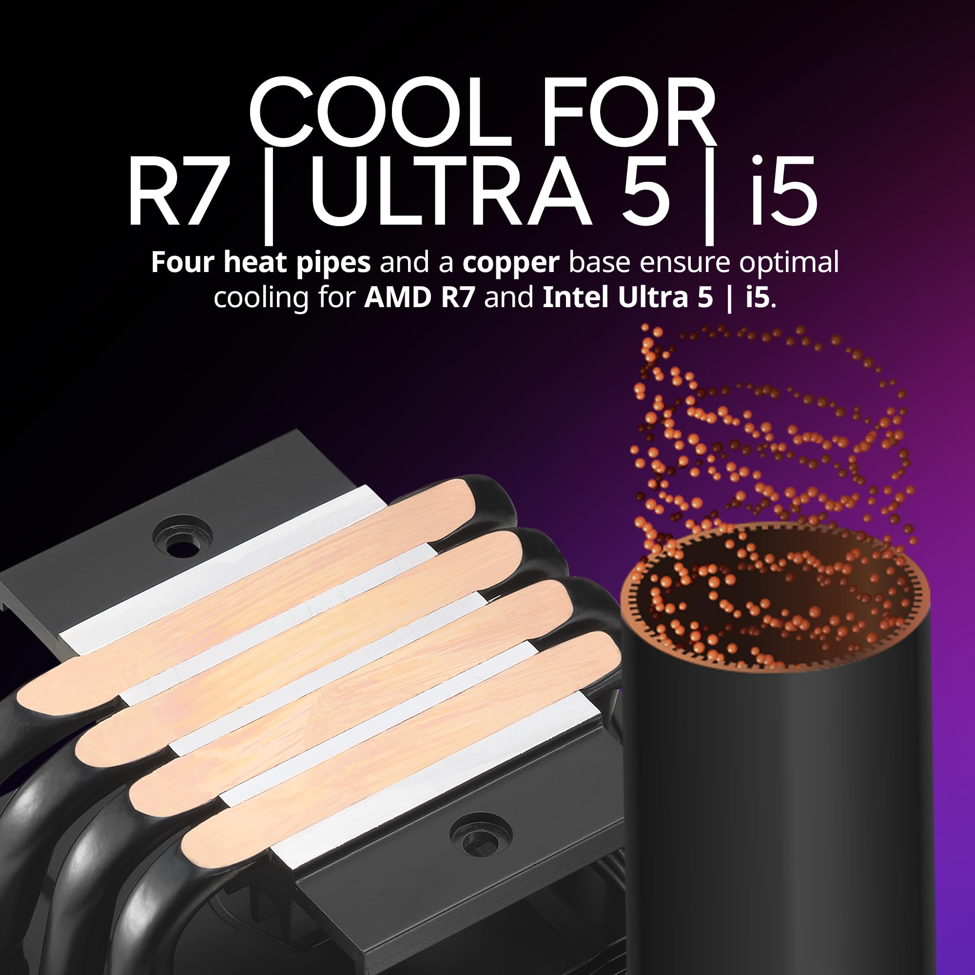 Cooler Master Hyper 411 Nano CPU Air Cooler, SickleFlow 92 PWM Fan, 4 Copper Heat Pipes, 136mm Tall, Sleek Top Cover, AMD Ryzen AM5|AM4, Intel LGA 1851|1700 Brackets - Image 3