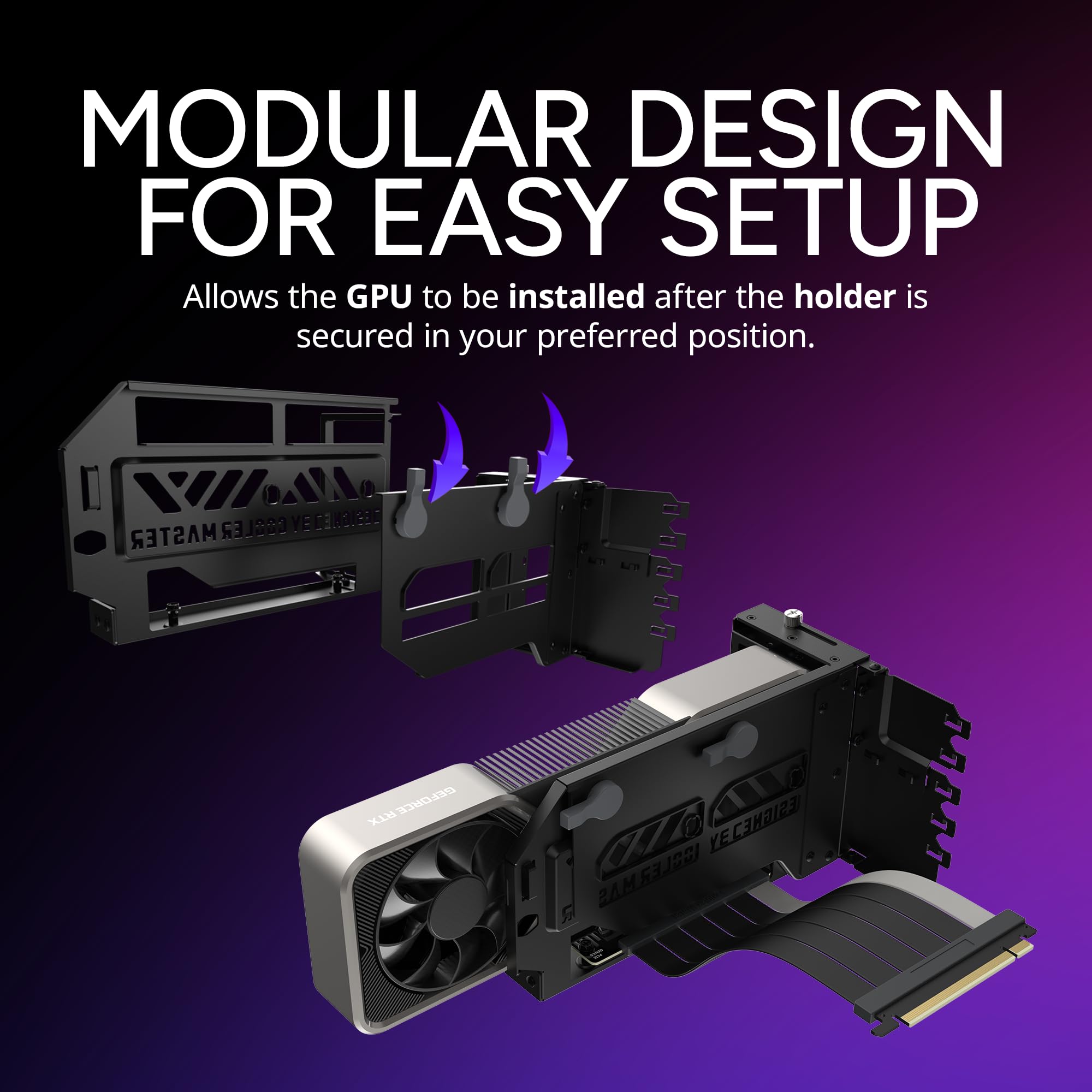 Cooler Master MasterAccessory Vertical GPU Card Holder Kit V3 Black, Premium Riser Cable PCI-E 4.0 x16-165mm, PCIe 3.0 Compatible, Adjustable Length for E-ATX|ATX|Micro ATX Case (MCA-U000R-KFVK03) - Image 6